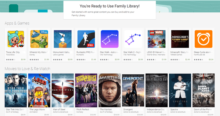 google play family library