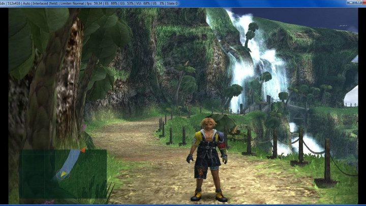 Gameplay still from Final Fantasy X running on the PCSX 2 emulator.