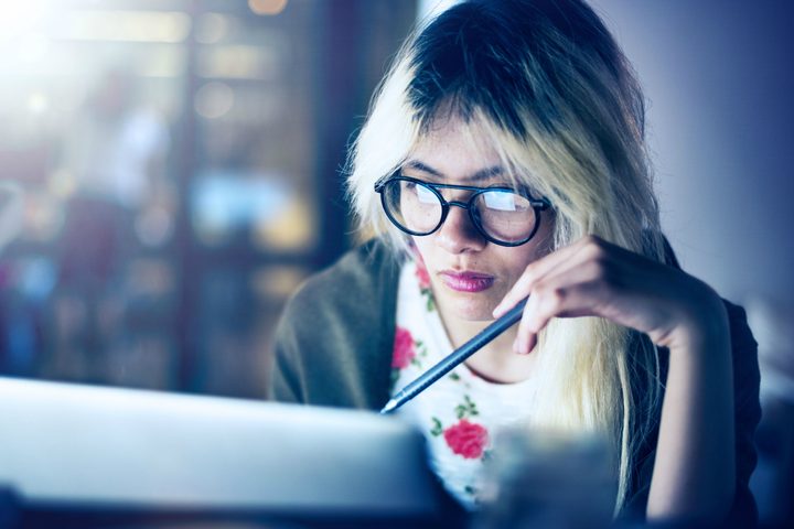 girl studying at computer