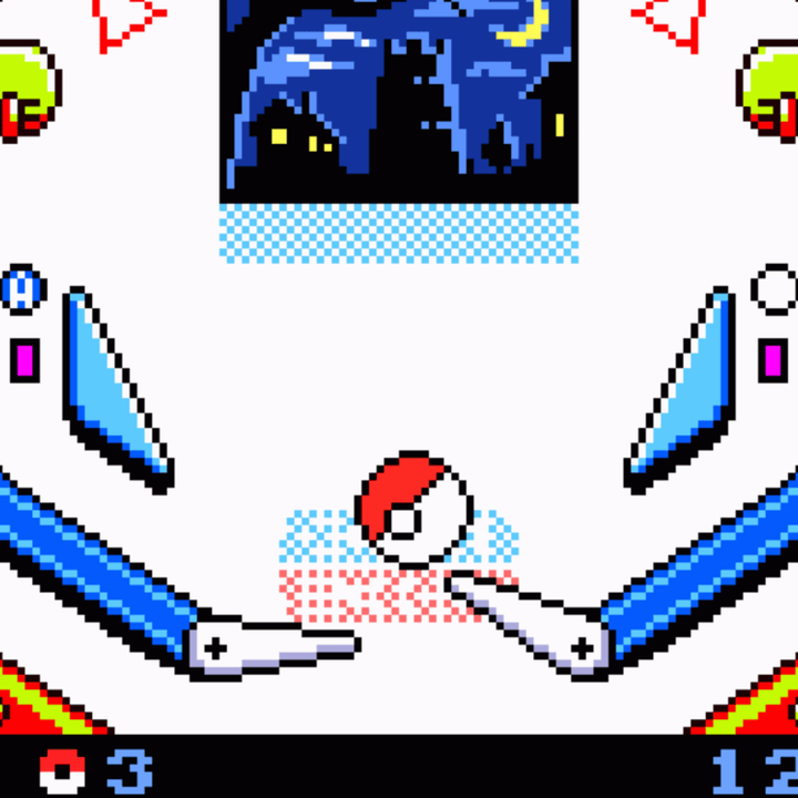 A Pokeball on a pinball board in Pokemon Pinball.