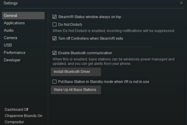 steam vr bluetooth settings