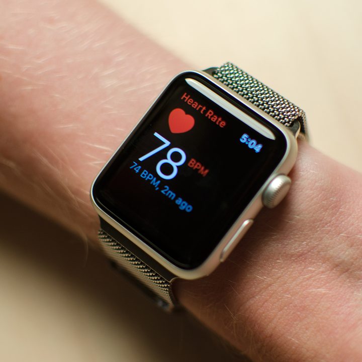 Apple Watch Series 2's heart-rate monitor on wrist.