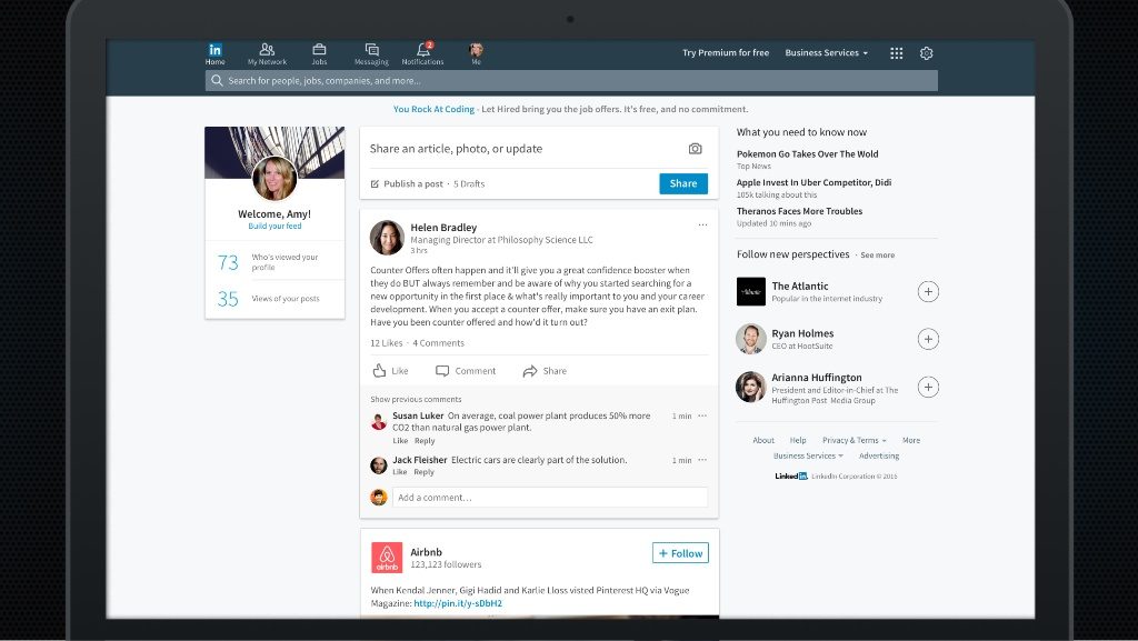 A preview of the redesigned LinkedIn site