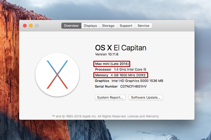 OSX El Capitan to MacOS Sierra Specs