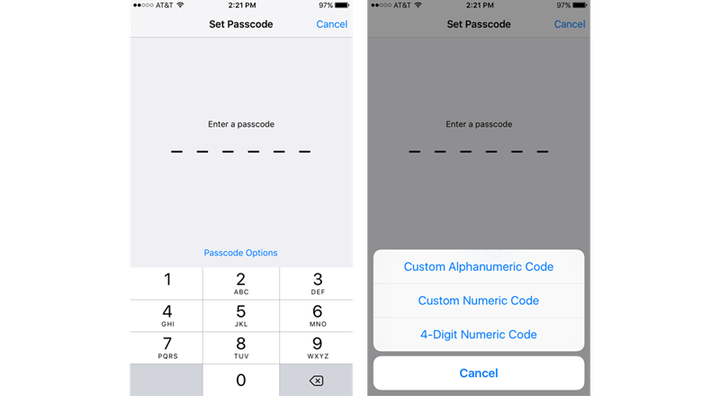 iOS Alphanumeric Passcode