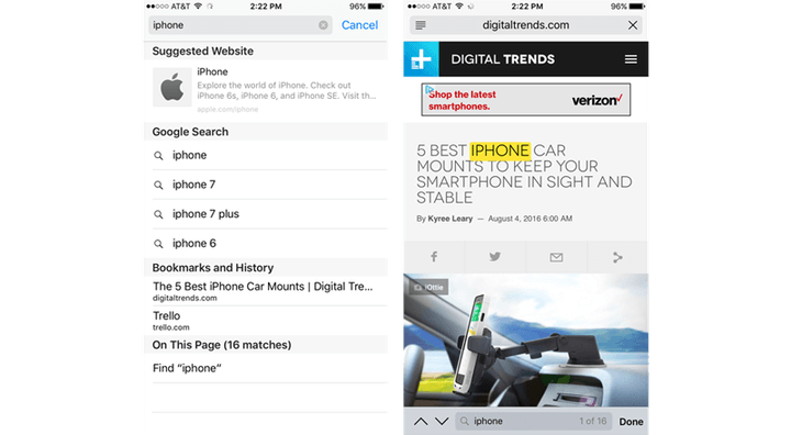 iOS Safari Word Search