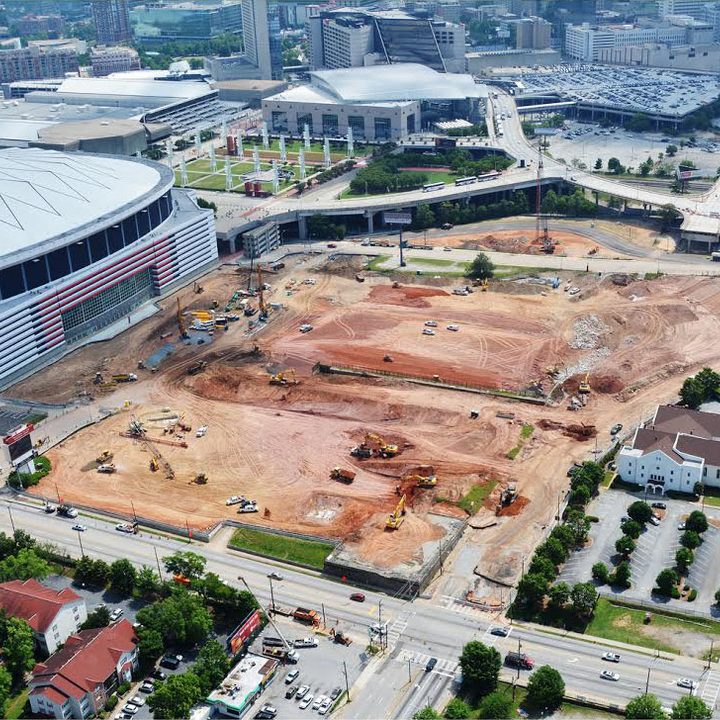 dt10 fans and players compete for stardom in the stadiums of future mercedes benz stadium construction 1