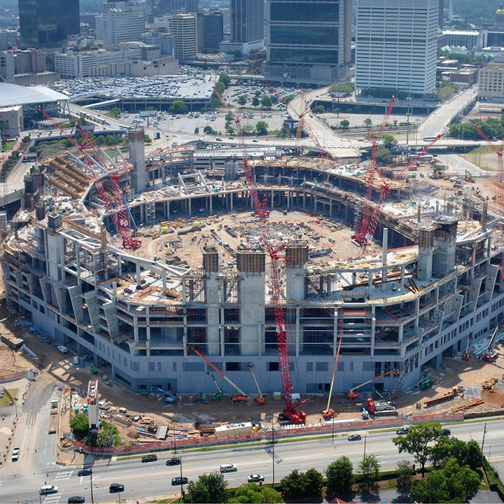 dt10 fans and players compete for stardom in the stadiums of future mercedes benz stadium construction 3