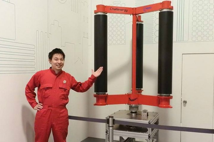 Engineer Atsushi Shimizu with his typhoon-grade wind turbine