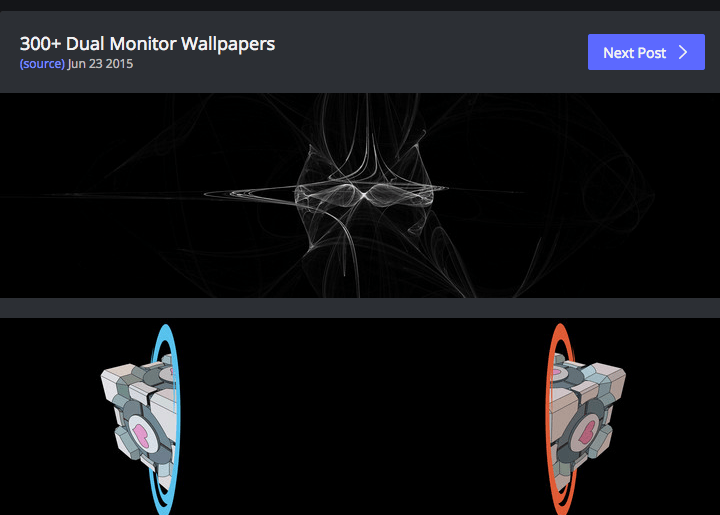 Imgur Dual Monitor Wallpapers website screenshot showing two thumbnail images of two of its available wallpapers.
