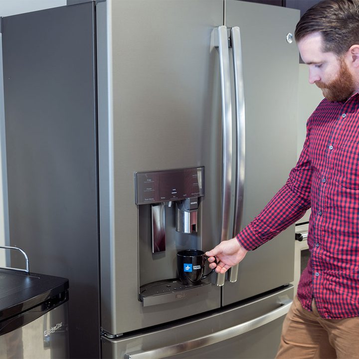 GE Keurig Fridge being tested by customer.