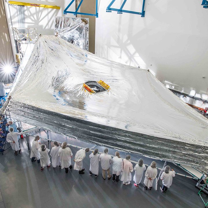 James Webb Space Telescope's sunshield is seen during testing.