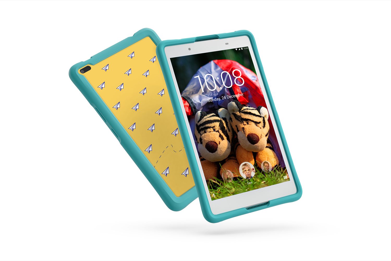 lenovo mwc refresh yoga miix flex tab4 05 8inch hd with kids bumper blue hero front facing right white
