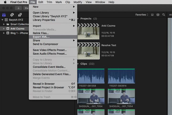 DaVinci Resolve Export XML From FCPX