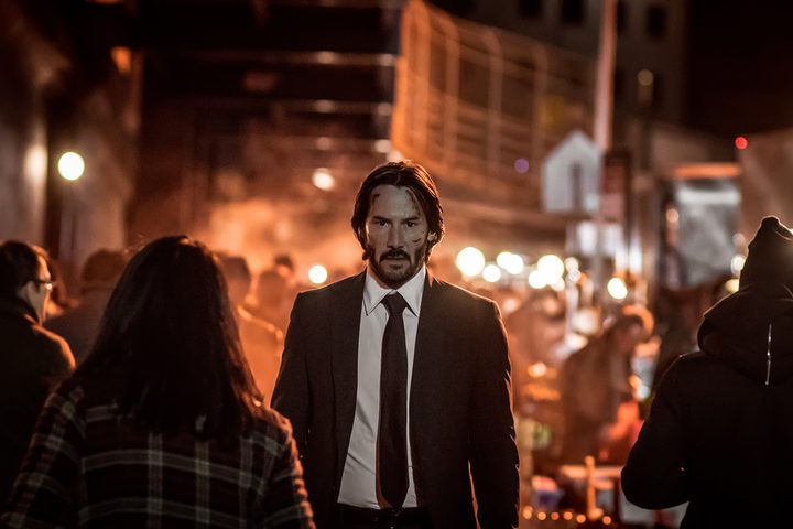 Keanu Reeves looks at the camera in John Wick 2.