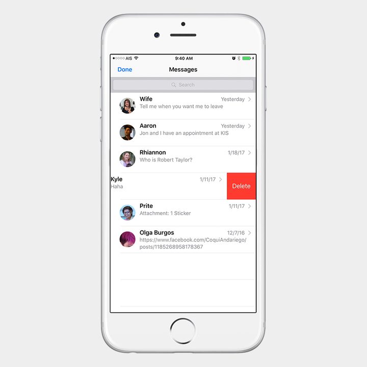 Swipe to delete a message in ios