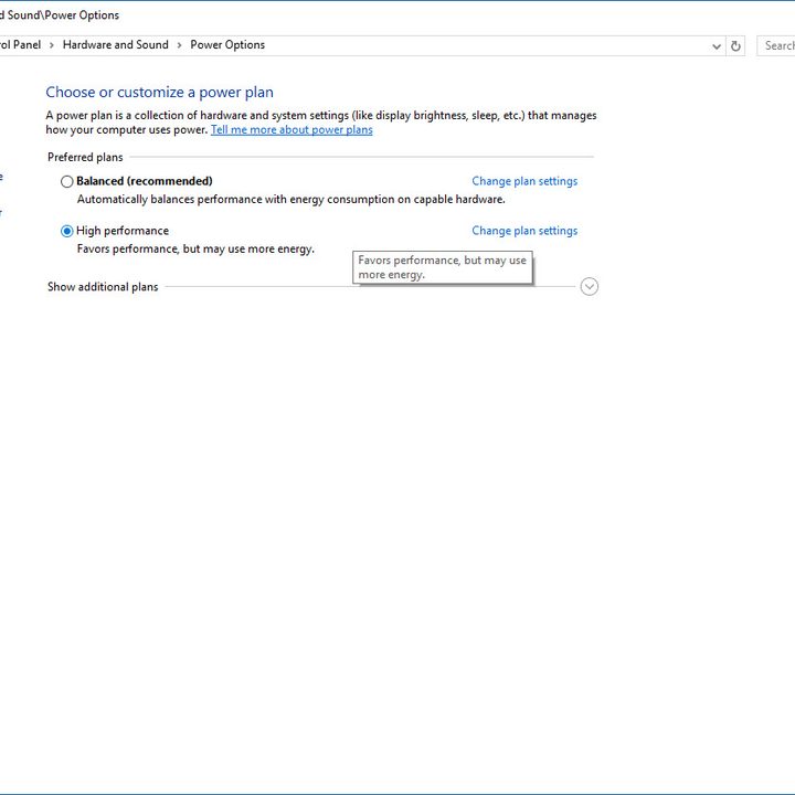 Windows power settings options.