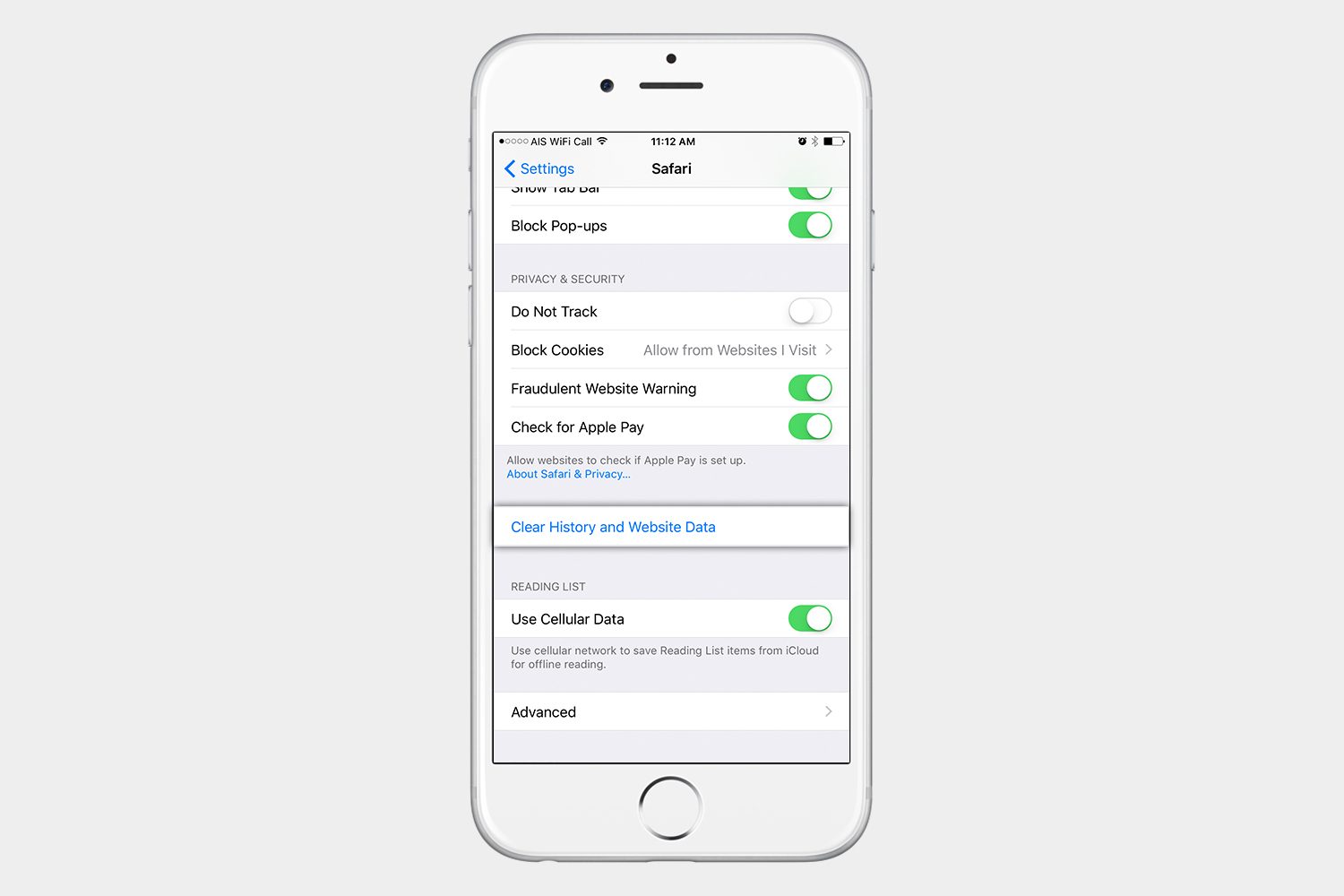 delete browsing data ios safari