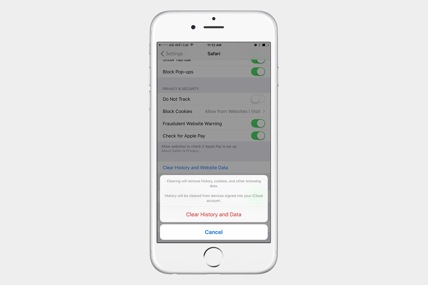 delete browsing data ios safari