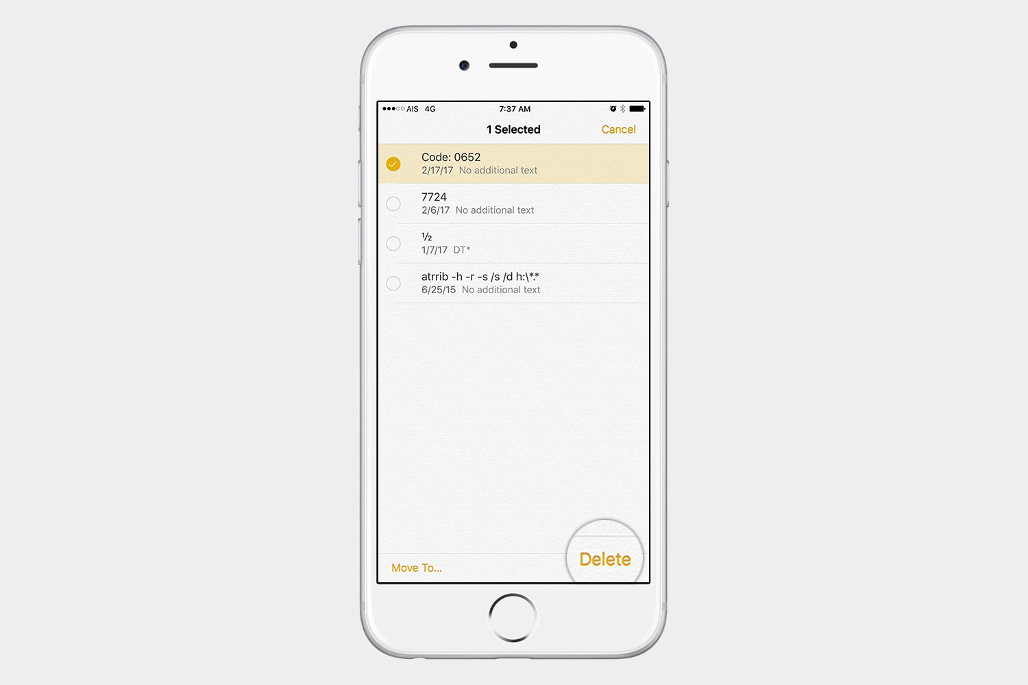 deleting notes ios