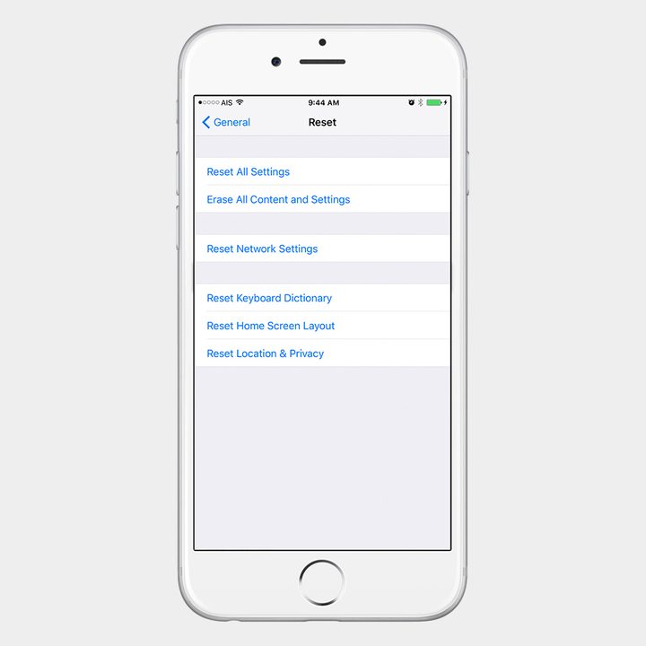 reset all settings in ios 10