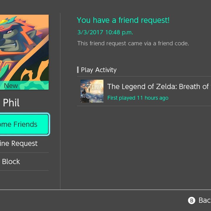 Nintendo Switch accept friend request