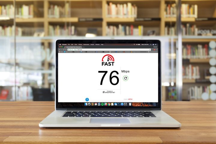 Internet speed test on laptop.