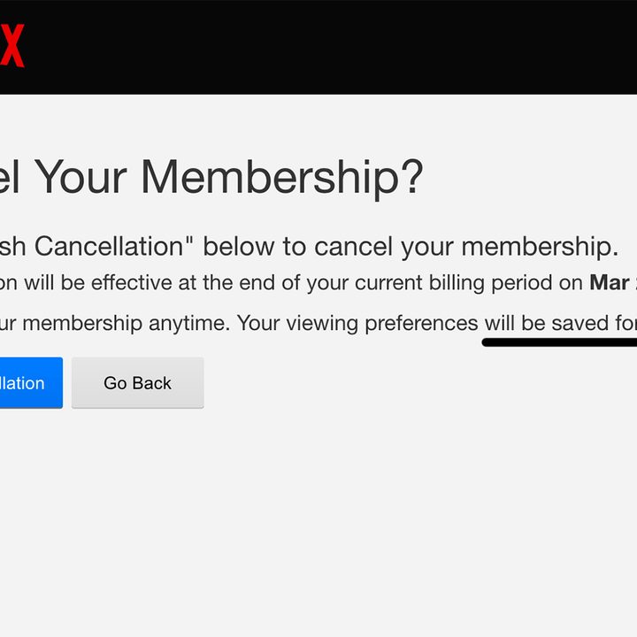 The Cancel Membership screen for Netflix.