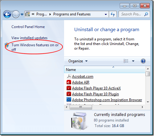 Turn Windows Features Off