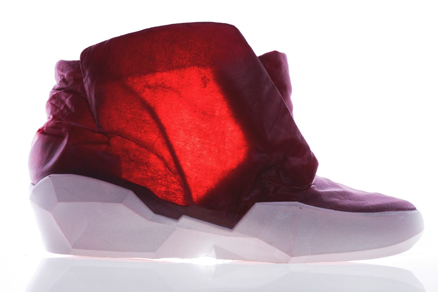 colorful transparent leather cowskin ecco apparition boot blood red side glow