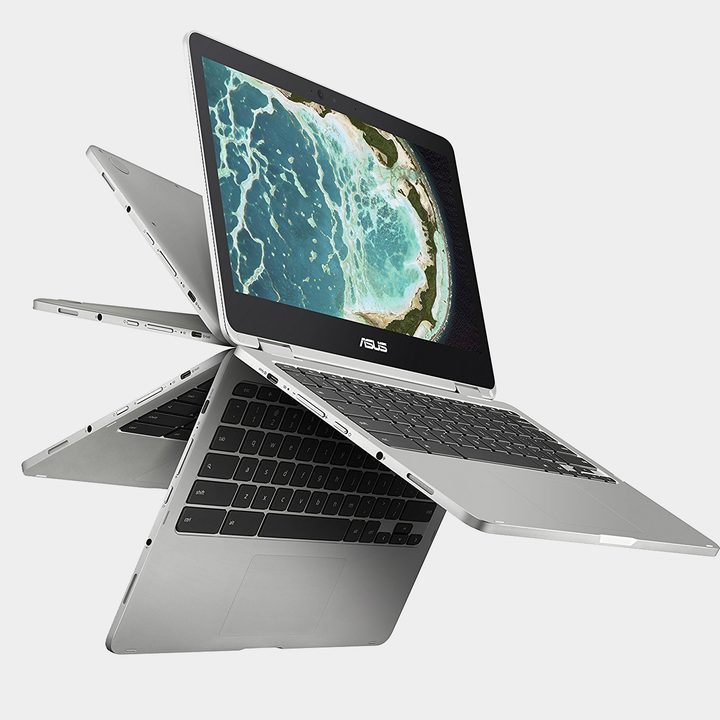 The Asus Chromebook Flip C302 laptop flipping open.