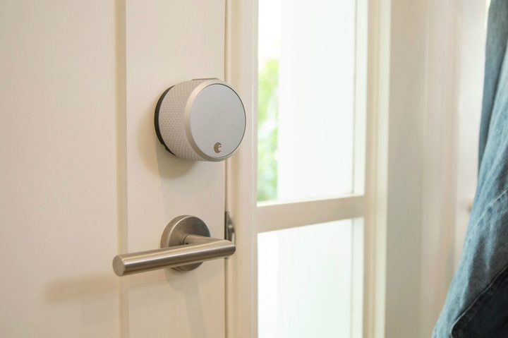 August smart lock on inside of the door.