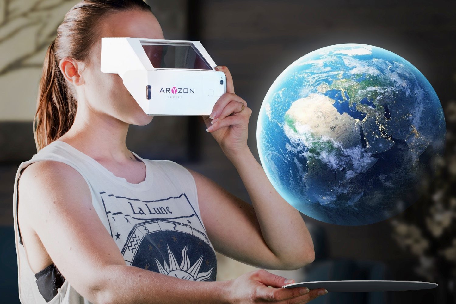 aryzon augmented reality kickstarter girl with earth
