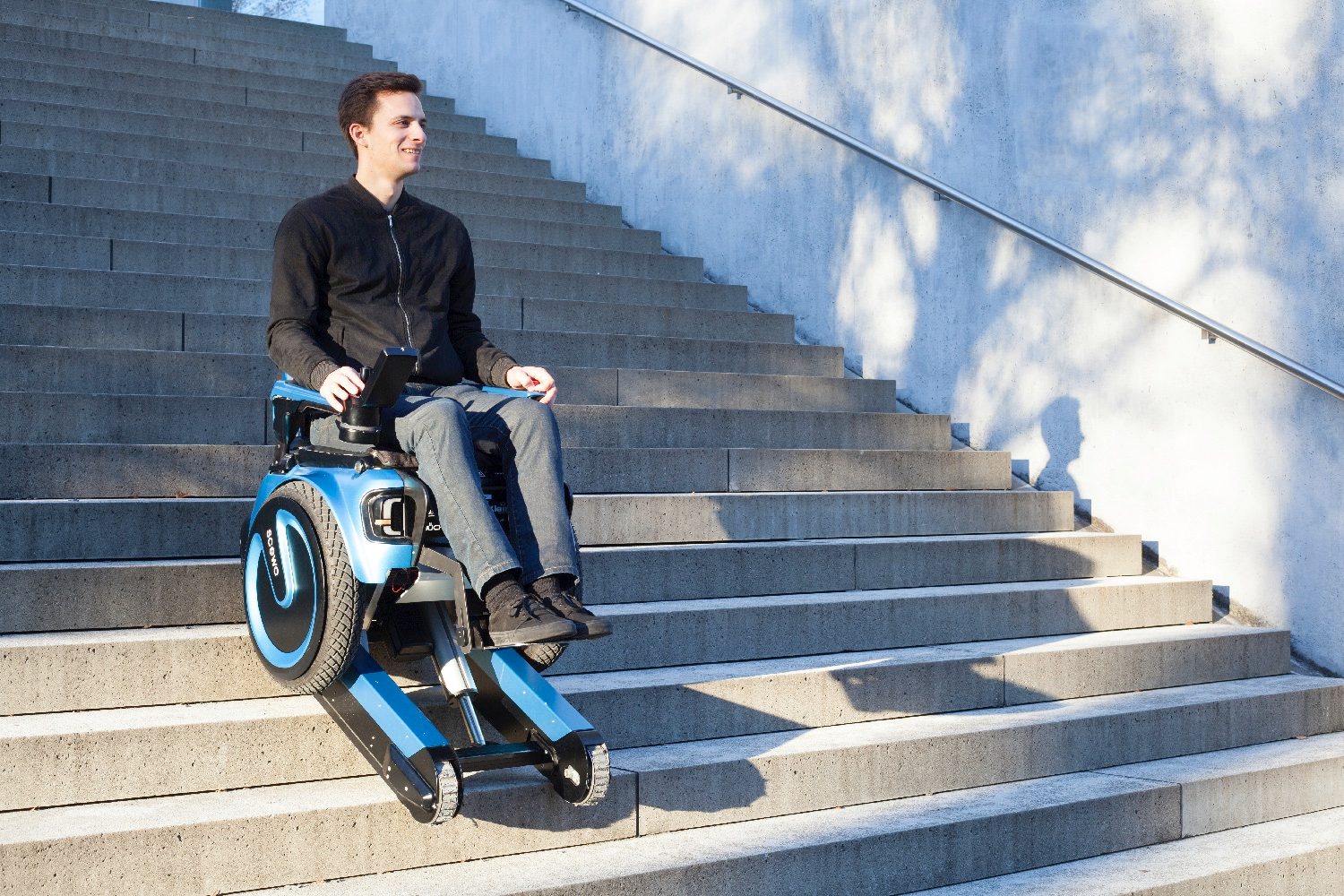 scewo wheelchair can climb flight stairs stair pic2