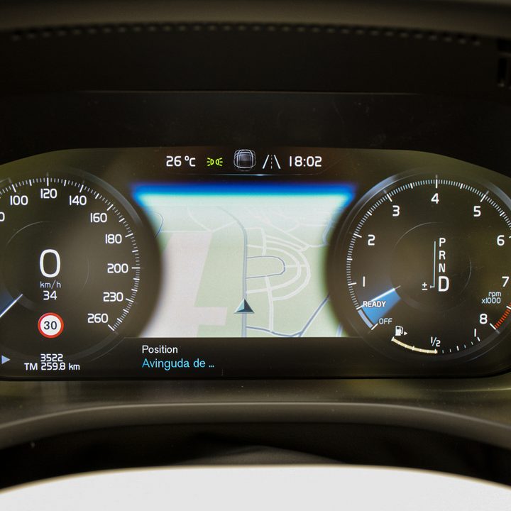 The 2018 Volvo XC60's speedometer area showing off its navigation feature.