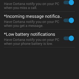 sync android notifications Cortana Basic Notifications screen