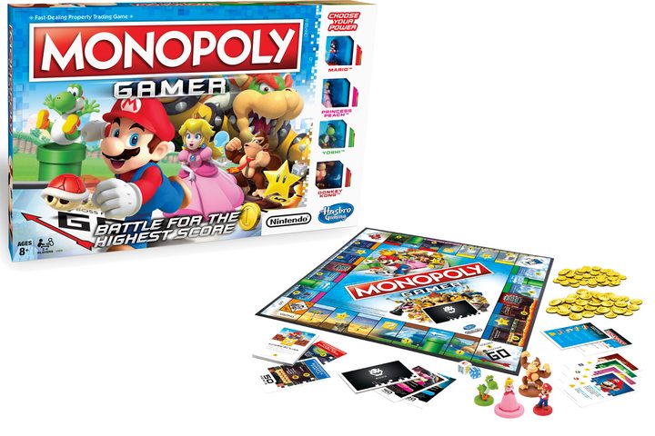 Monopoly Gamer game board with tokens and cards