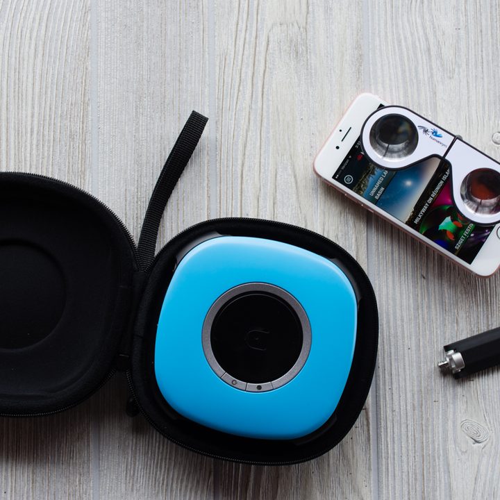 Vuze Camera with case and an iPhone