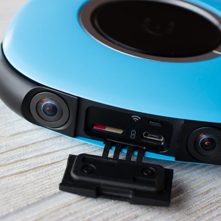 Vuze Camera side angle sd card slot charging port wifi button