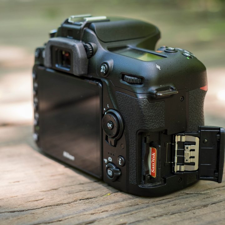 Back right side of the D7500 on a wood table