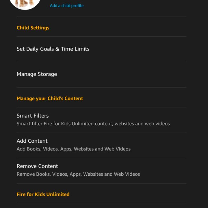 Amazon Fire Child Profile