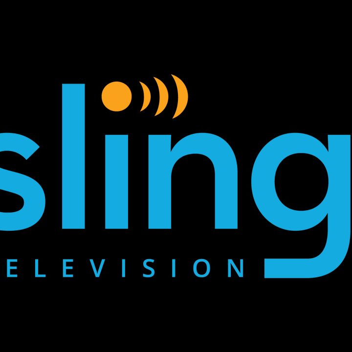 The Sling TV logo on a dark background.