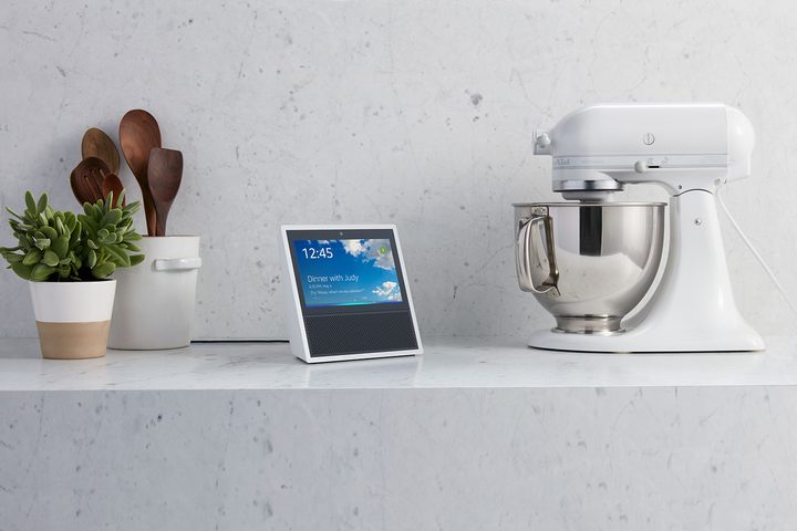 amazon echo show on white marble counter