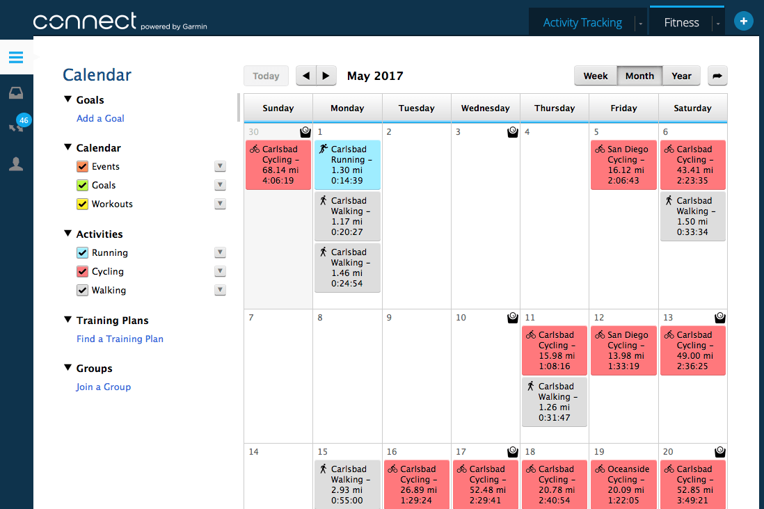 garmin gconnect calendar