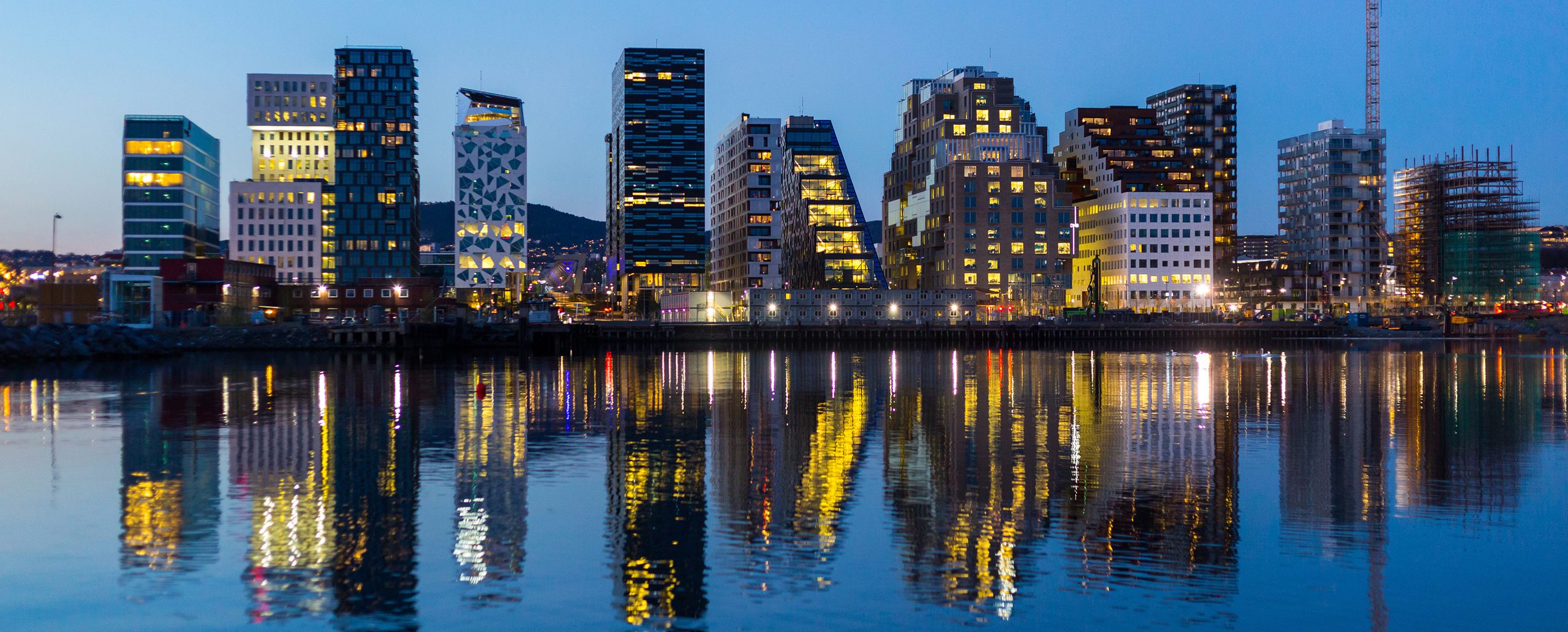 Smart Cities Oslo Norway night view of business center