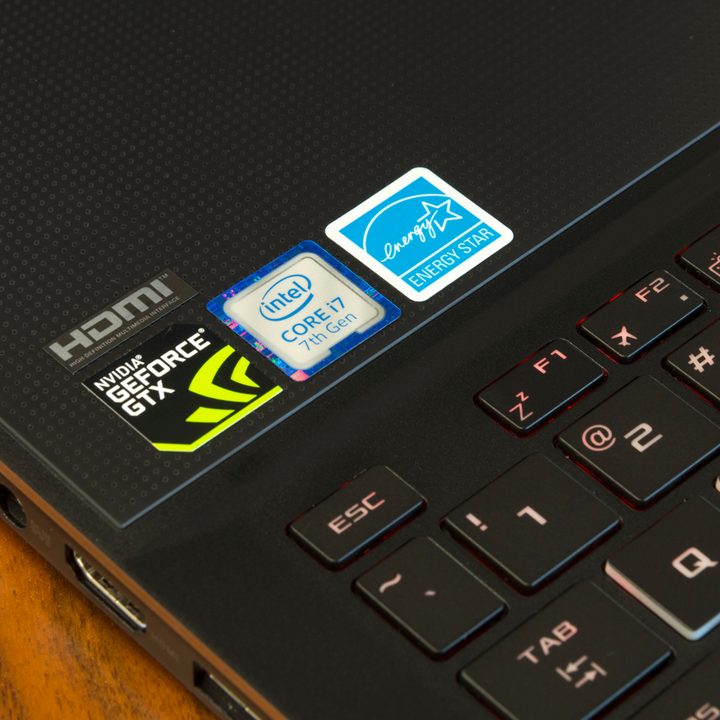 Asus ROG Zephyrus top left of keyboard showing stickers