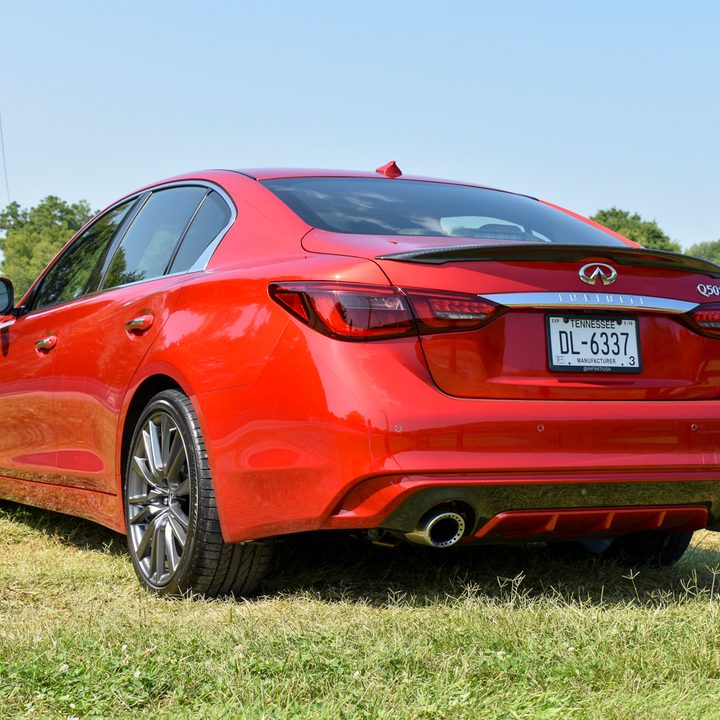 2018 Infiniti Q50 backshot of car angled just slightly to the left
