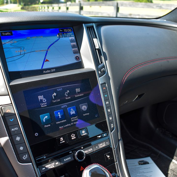 2018 Infiniti Q50 infotainment and dashboard shot from the driver's side
