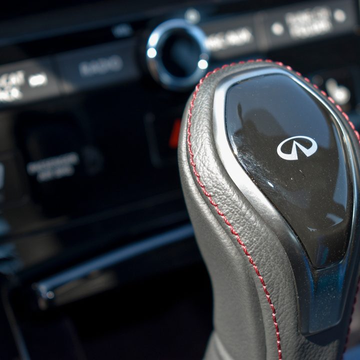 2018 Infiniti Q50 close-up detail shot of the gear shifter