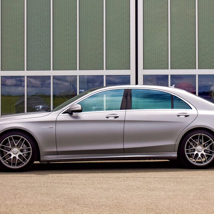 2018 Mercedes AMG S 63 side shot perpendicular to car